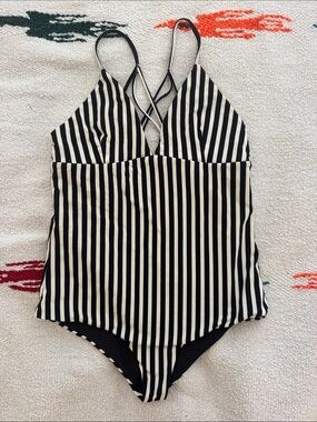 Acacia Swimwear Black and White Striped One Piece